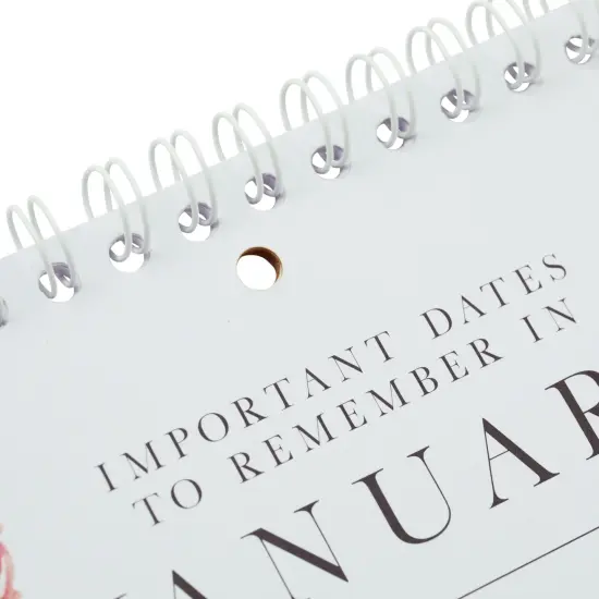 5x10 Monthly and Daily Perpetual Calendar, Spiral Flipping Pages, Floral Design White {3}