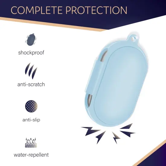 For Galaxy Buds+ / Buds Case, Protective Silicone Cover with Carabiner Keychain Compatible with Samsung Galaxy Buds+ Plus 2020 Buds 2019 Wireless Earbuds, Light Blue by Insten {2}