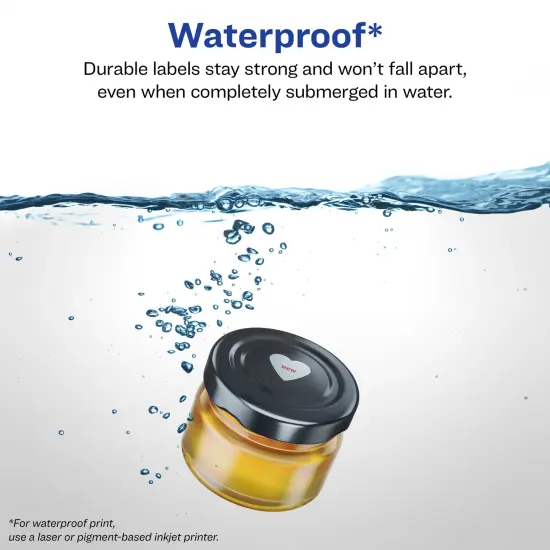 Avery Durable Waterproof Heart Labels with Sure Feed, 1.5" x 1.5" {2}