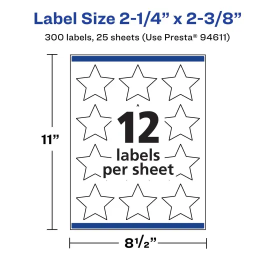 Avery Matte White Star Labels, 2-1/4" x 2-3/8" {5}