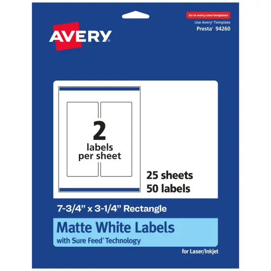 Avery Matte White Rectangle Labels, 7.75" x 3.25" {1}