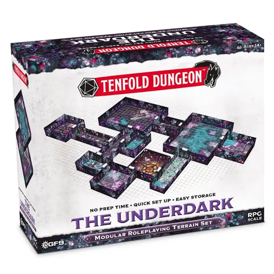 Gale Force 9: Tenfold Dungeon - The Underdark - Modular Roleplaying Terrain Set, Box To Table, 1" Grids, 12 Illustrated Rooms, RPG-Dungeon Crawling {1}
