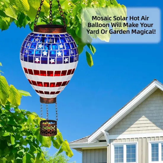 American Flag Hot Air Balloon Solar Lantern, Mosaic Outdoor Hanging Wind Light, IP44 Waterproof, Patio Decorations, Gift for Mom Wife Friend {4}