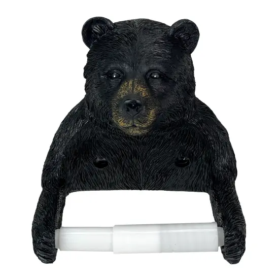 Bear Toilet Tissue Holder &ndash; Black Bear Resin Bathroom Decor, Hardware Included {3}