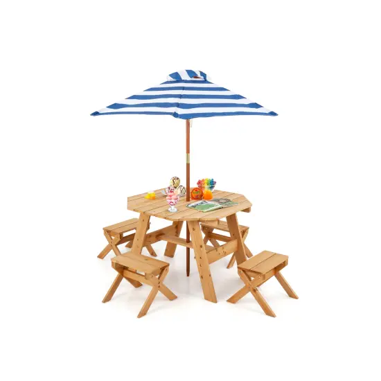 2-in-1 Convertible Kids Wooden Table Set with Umbrella Hole Perfect Gift for Your Kids Gray {7}