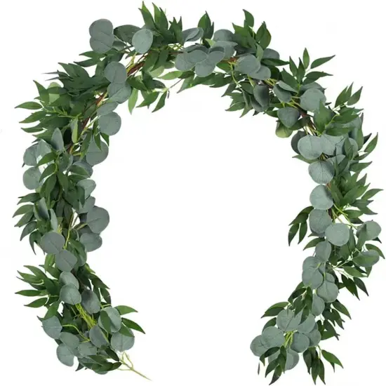 4 Pack 6.5 Ft Artificial Eucalyptus Garland Faux Greenery Garland with Willow Leaves Fake Greenery Vines for Party Decor Home Decor Wedding Decor Coffe Bar {1}