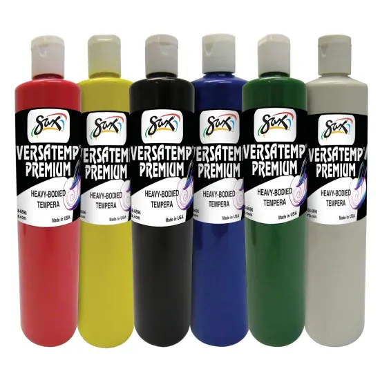 Sax Versatemp Premium Heavy-Bodied Tempera Paint, 1 Pint Bottles, Assorted Colors, Set of 6 {1}
