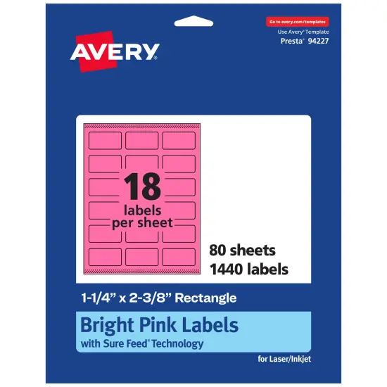 Avery Bright Pink Paper Labels, 1-1/4" x 2-3/8" Rectangle {1}