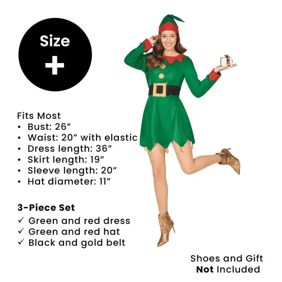 Northlight Christmas Elf Women's Costume Green Dress and Hat - Plus Size Red {6}