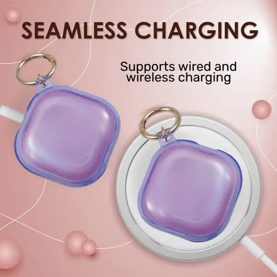 Insten Case For Samsung Galaxy Buds Pro Case (2021) / Galaxy Buds Live Case (2020) Soft TPU Protective Cover with Keychain, Support Wireless Charging, Clear Purple {4}