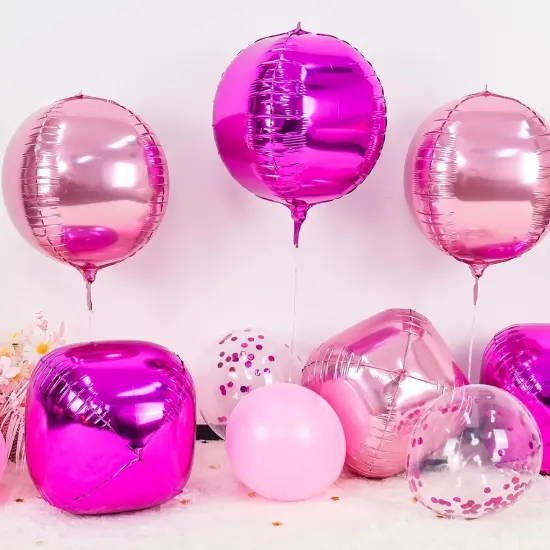 6Pcs Hot Pink and Pink Round Foil Balloons(Hot Pink) {2}