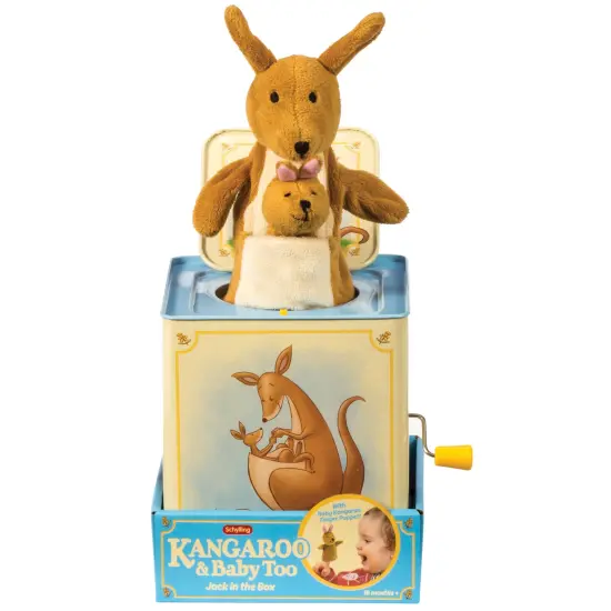Schylling: Jack In Box - Kangaroo - Classic Pop-Up Music Toy, Momma & Baby Joey Finger Puppet, Plays Song "Pop Goes The Weasel", Toddler & Kids 18mo+ {7}