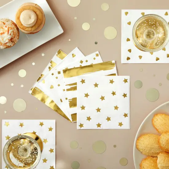 BLUE PANDA 100 Pack White & Gold Disposable Floral Paper Napkins, 5x5 Inches, Decorative Napkins for Wedding Reception, Birthday, Anniversary {2}