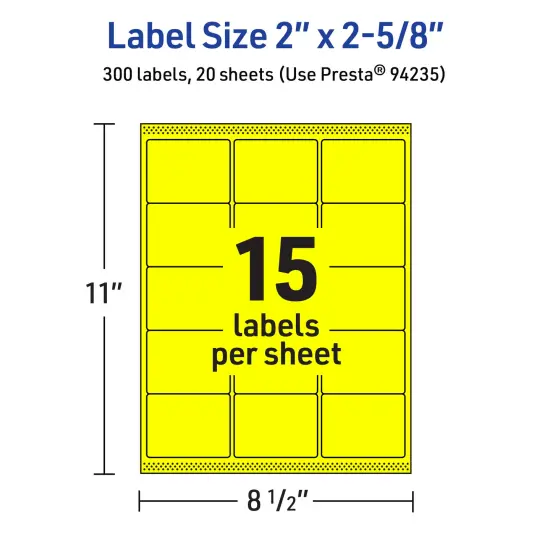 Avery Neon Yellow Paper Labels, 2" x 2-5/8" Rectangle {5}
