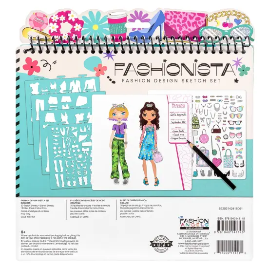 Fashion Angels: Sketch Portfolio Set - Fashionista - Fashion Outfit Design Pad, 4 Stencil Sheets, 100+ Holographic Foil Stickers, Girls-Tweens-Kids 6+ {5}