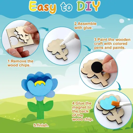 16 Sets Flower Spring Crafts Kit Wooden Fridge Magnets {2}