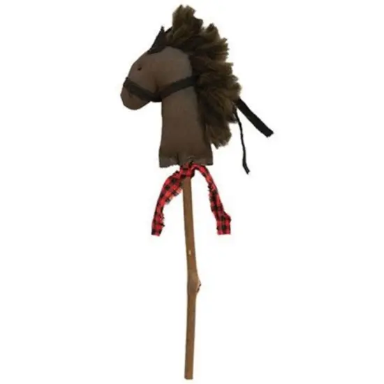 Fabric Hobby Horse Pick with Mane and Plaid Scarf for Winter Decor {1}