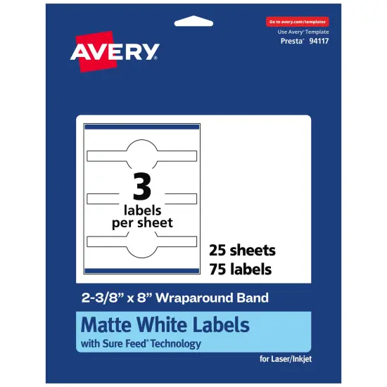 Avery Matte White Wraparound Labels with Sure Feed, 2-3/8" x 8" {1}