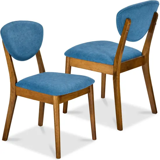 Best Choice Products 2-Piece Mid-Century Modern Wood & Upholstered Dining Chair Set Walnut/Ocean Blue {1}