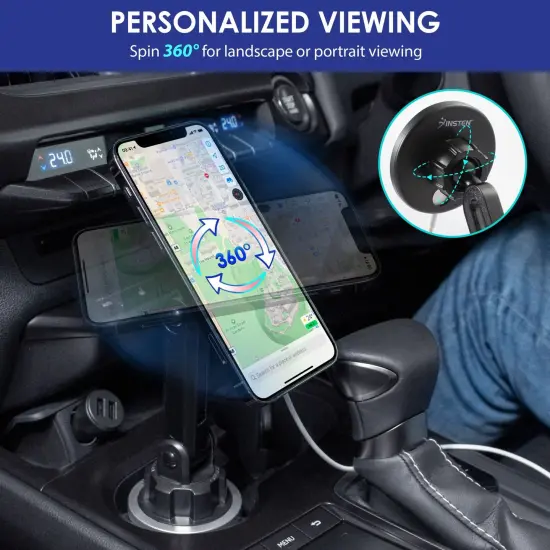 Insten Car Cup Phone Holder Compatible with Magsafe Charger Wireless Charging Pad, Long Adjustable Mount Cradle Black {5}