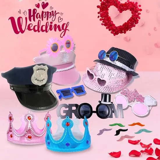 18 Pcs Fun Photo Booth Props Set for Adults, Novelty Funny Hats and Party Sunglasses, Colorful beards, Photo Booth Props Kit for Wedding, Bachelorette Party, Birthday, Costume, Events, All Occasions {3}