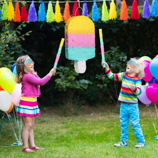 Ice Cream Pinata Includes Stick Blindfold Confetti Ice Cream Pinata Summer Theme Pinata Ice Cream Party Supplies for Kids Summer Birthday Party Decor, 16.1 x 7.9 x 3.2 Inches {3}