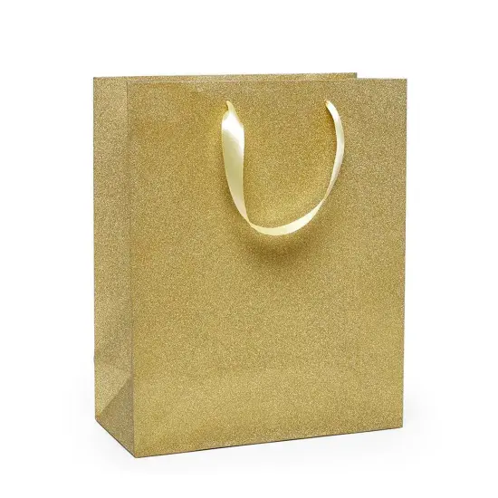 10 1/4'' x 4 3/4'' x 12 5/8'' Glitter Grain Totes for Retail and Gift Displays Champagne {2}