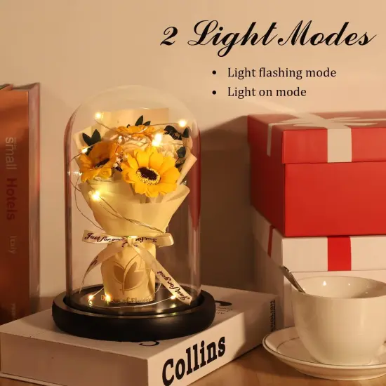 Mothers Day Sunflower Gifts for Mom,Flower Rose in Glass Dome with 2 Lighting Mode,Sunflower Gifts for Her,Artificial Forever Flowers Birthday Gifts for Women Mom Wife Girlfriend {3}