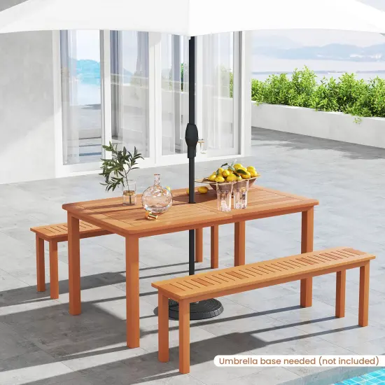Natural Solid Wood Patio Dining Table with 2" Umbrella Hole {6}