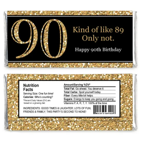 Big Dot of Happiness Adult 90th Birthday - Gold - Candy Bar Wrappers Birthday Party Favors - Set of 24 {3}