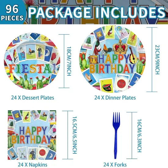 96Pcs Mexican Party Decorations Mexican Card Party Plates Disposable 350GSM Mexican Fiesta Party Tableware Set for Fiesta Birthday Party Carnival Cinco De Mayo Taco Party Decorations, Serves 24 {4}