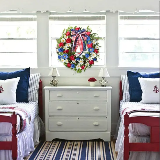 20inch Patriotic American Wreaths for Front Door,4th of July Independence Day Wreath Red White Blue Wreath for Window Door Decoration {4}