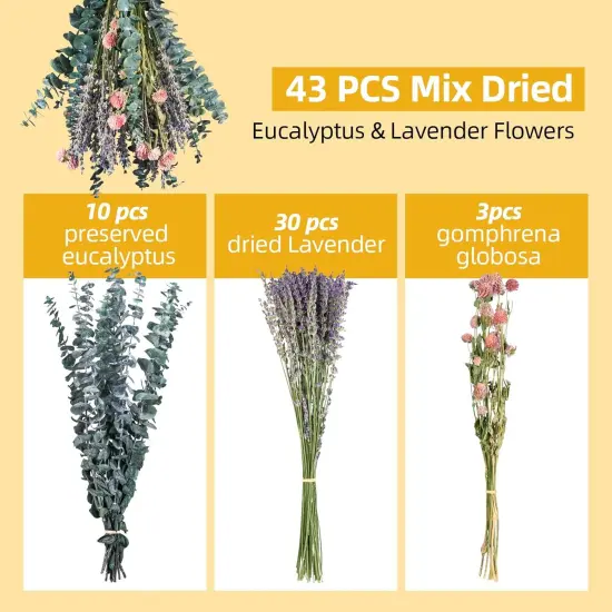 43 Pcs Dried Eucalyptus Stems & Lavender Flowers Bundle for Shower - Natural Fresh Eucalyptus Leaves Hanging Plants for Home and Wedding Decorations {3}