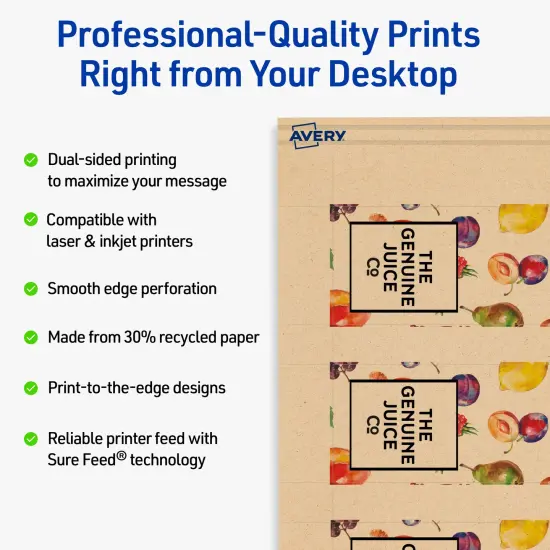 Avery Printable Rectangle Price Tags, Sure Feed Technology, 1-1/2" x 3", Matte Kraft Brown Cardstock, Print-to-The-Edge, Laser/Inkjet Printable, 100 Total {2}