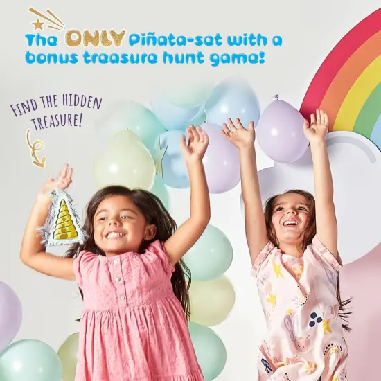 Unicorn Pinata Treasure Hunt Party Game, Birthday Party Complete Set, 16 X 13 Inches, Cute Horse Girl Pinata, Includes Unicorn Pi&ntilde;ata, Horn Mini Pi&ntilde;ata, Pink Bat and more! {2}