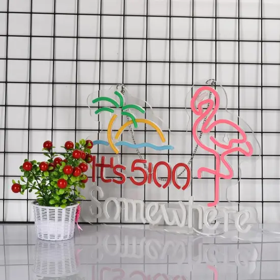 Summer Flamingo "It's 5:00 O'clock Somewhere" Neon Sign - Dimmable LED Bar & Beer Neon Light for Wall D&eacute;cor {4}