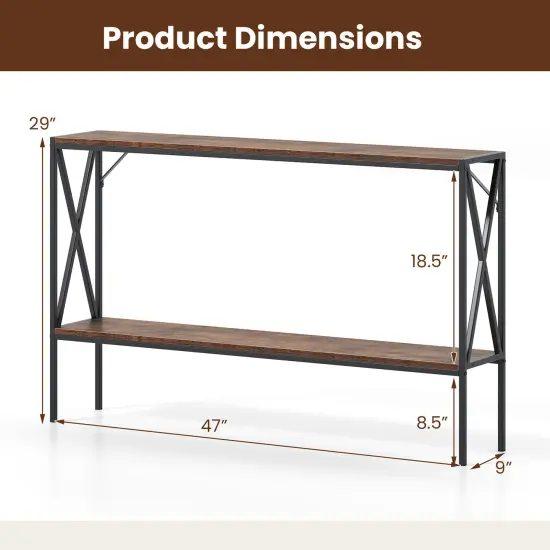 Compact Black & Rustic Brown Console Table - 2-Tier Design {5}