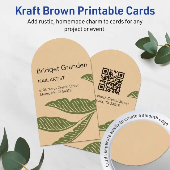 Avery Printable Arched Business Cards, Sure Feed Technology, 2" x 3-1/2", Matte Kraft Brown Cardstock, Print-to-The-Edge, Laser/Inkjet Printable, 80 Total {3}