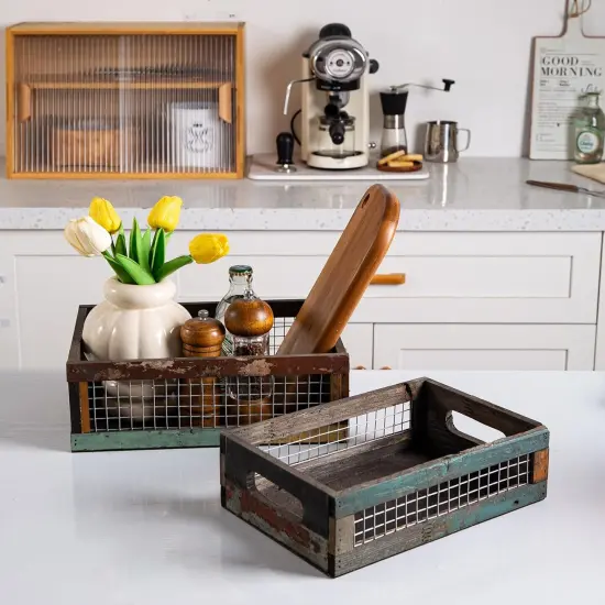 Set of 2 Small Decorative Wooden Storage Crates {2}