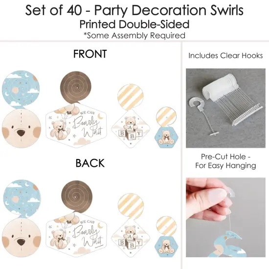 Big Dot of Happiness We Can Bearly Wait - Teddy Bear Baby Shower Hanging Decor - Party Decoration Swirls - Set of 40 {6}
