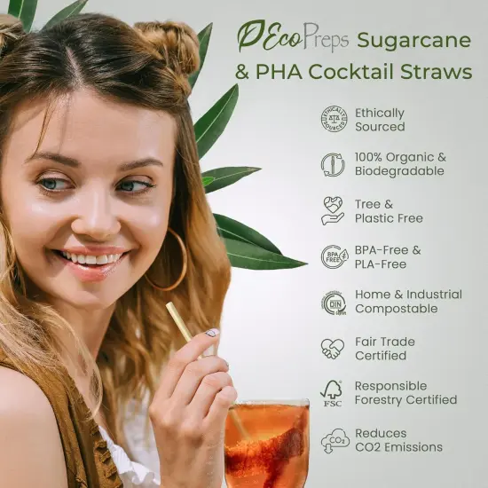 5&rdquo; Short Biodegradable Sugarcane Cocktail Straws | 200 Count, 100% Compostable, Plastic-Free, Eco-Friendly Drinking Straws | 5-Inch, Heat-Resistant PHA Coffee and Cocktail Stirrers {3}