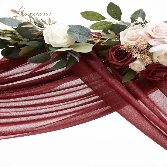 Wedding Arch Draping Fabric 2 Panels 20Ft Burgundy Chiffon Fabric Drapes Arbor Drapery Wedding Ceremony Reception Swag Dark Red Decorations {5}