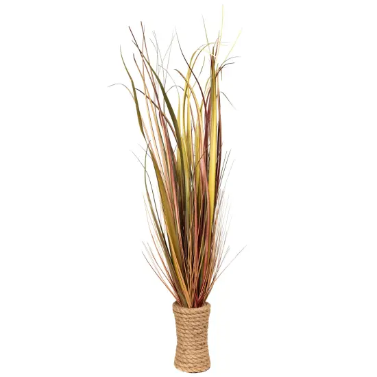 Northlight 34" Red Artificial Grass Plant in a Rope Pot {3}