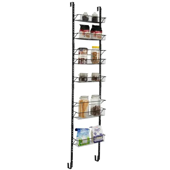 Over the Door Pantry Organizer Rack with Adjustable Door Hook and 6 Basket {4}