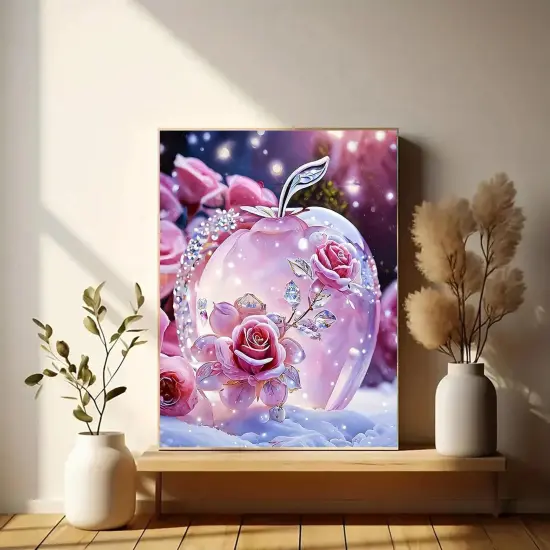 Diamond Art Painting Kits for Adults, Pink Rose 5D Diamond Painting Dots Art Kits for Adults Beginner, Crystal apple DIY Full Round Gem Crystal Art paint by Diamond, Home Wall Decor 12x 16 In {2}