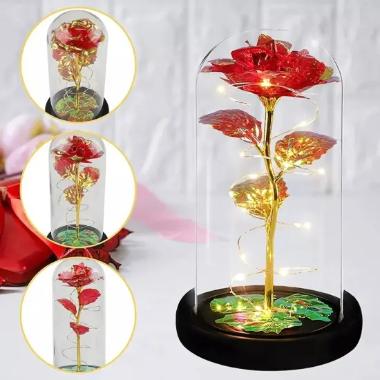 Preserved Eternal Rose In Glass Galaxy Flower Dome LED Light Holiday Gifts {1}