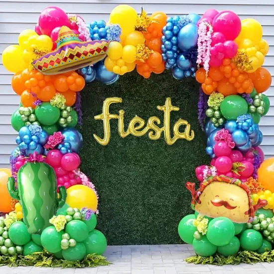 Cinco de Mayo Fiesta Balloon Arch Kit, 171Pcs Rainbow Colors Balloon Garland for Mexican Fiesta Party Decorations Hawaii Tropical Luau Birthday Party Backdrop Inflatable Cactus Taco Carnival Balloons {1}