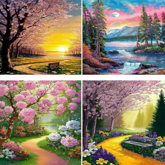 4 Pack Diamond Painting Kits for Adults, Landscape 5D Diamond Art Kits for Beginner DIY Full Drill Diamond Dots Crystal Craft Kits for Home Wall Decor Gifts(4 Pack/12X16 Inch) {1}