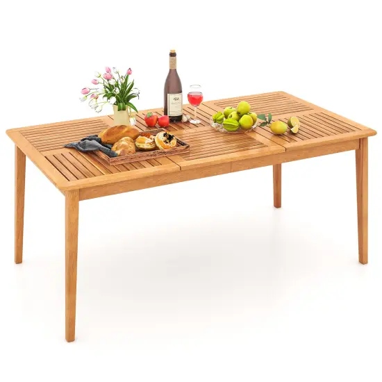 Natural Acacia Wood Rectangular Patio Dining Table with Umbrella Hole {4}