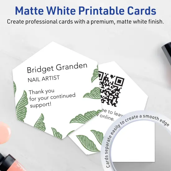 Avery Printable Hexagon Flat Cards, Sure Feed Technology, 3-1/2" x 4", Matte White Cardstock, Print-to-The-Edge, Laser/Inkjet Printable, 40 Total {3}